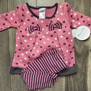Nanette Baby 2 Piece Set Long Sleeve With Hearts Bows & Leggings Valentine's 18M